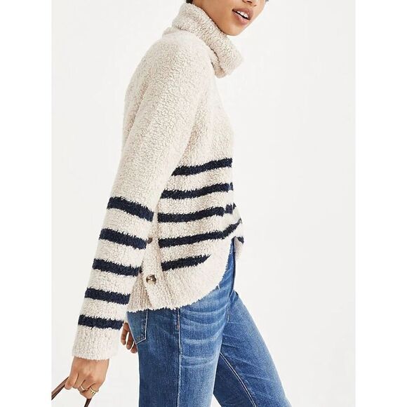 Madewell Mariner Stripe Turtleneck Sweater Size Medium Cream Navy - Picture 3 of 13